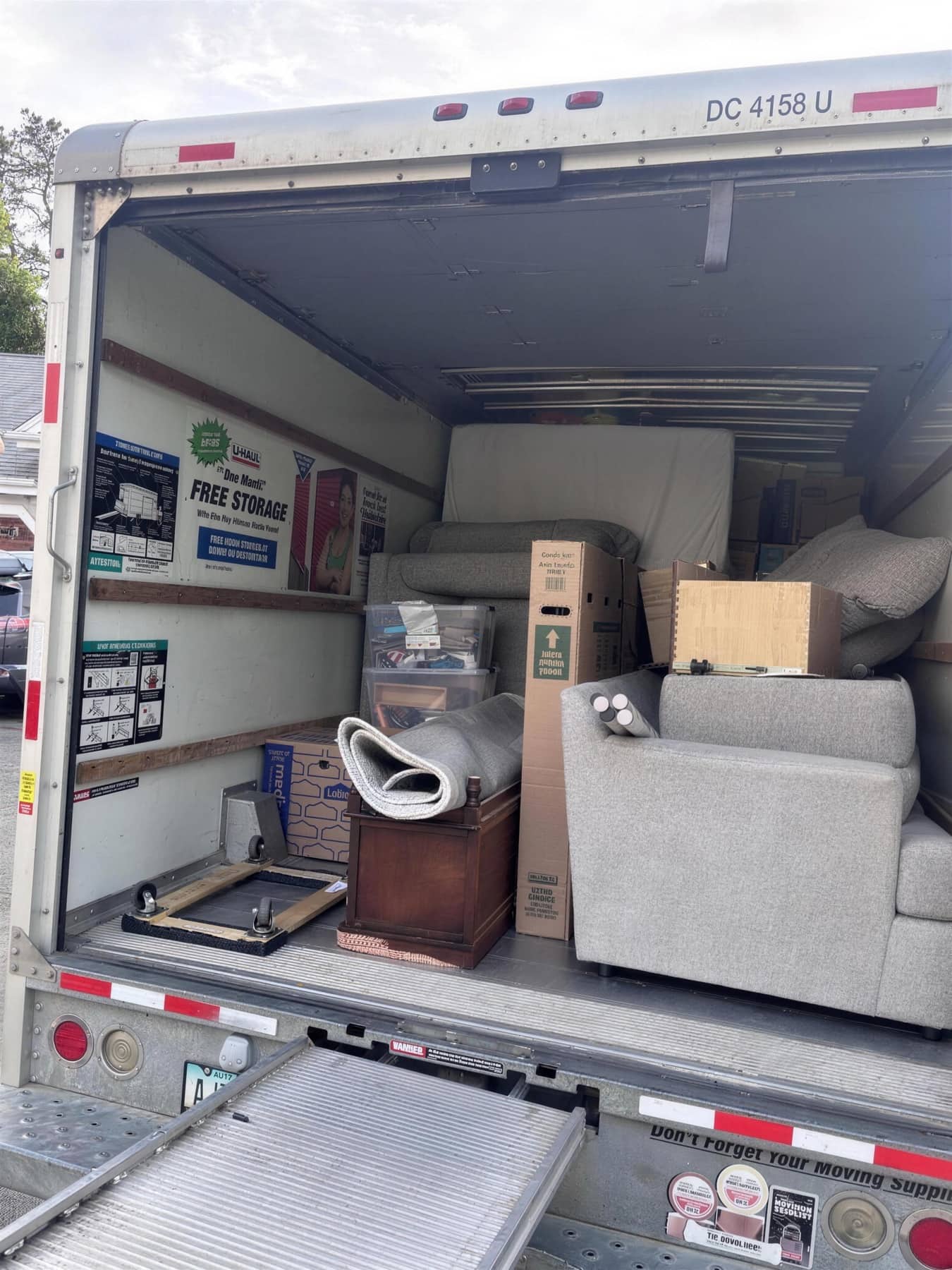 Interior of a fully packed NoTimeMover moving truck